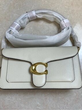 Coach Tabby 26 Cream Leather Shoulder Bag with Gold Accent